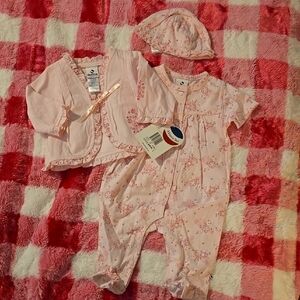 Macy's Absorba 3-6 Mos 3 Pc Set Baby Pink Floral Outfit